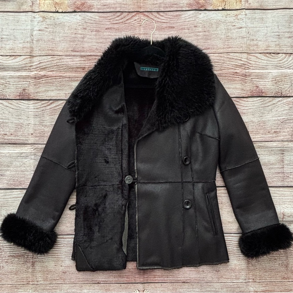 Velvet • Black Button Up Winter Coat with Faux Fur Trim - Women’s Size Large - Picture 13 of 16